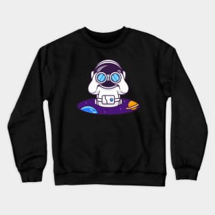 Cute Astronaut Spying With Binoculars In Space Cartoon Crewneck Sweatshirt